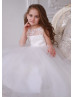 Illusion Neck Ivory Lace Tulle V Back Flower Girl Dress